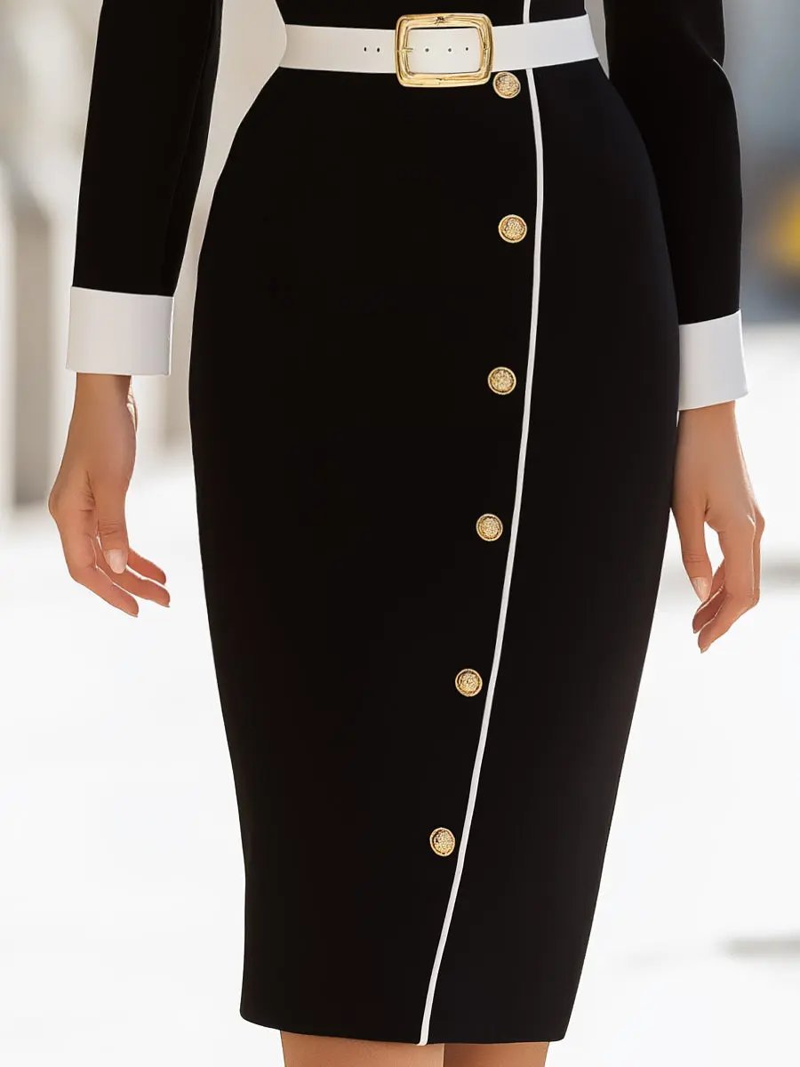 Asymmetrical Button-Front with Contrast Trim - Midi Dress CASA LARO