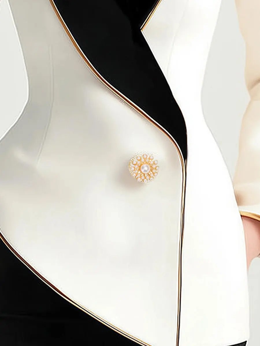 Asymmetrical White Blazer with Black Contrast Lapels - Women's Tailored Blazer CASA LARO