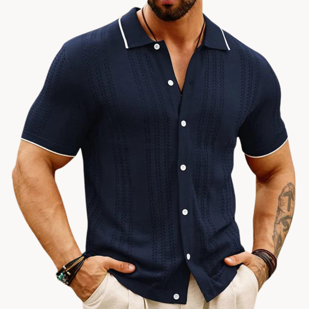 Button-Front Cotton Blend - Polo Shirt