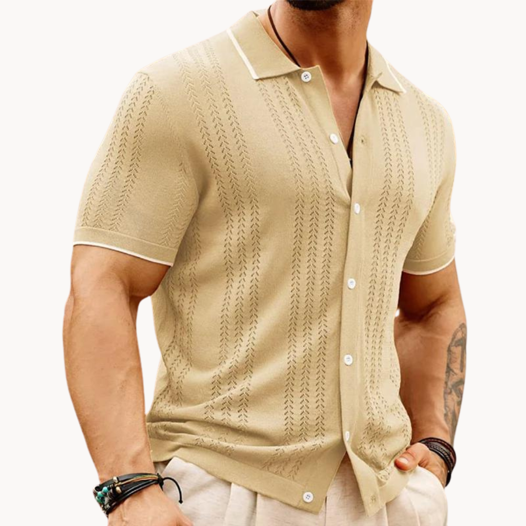 Button-Front Cotton Blend - Polo Shirt