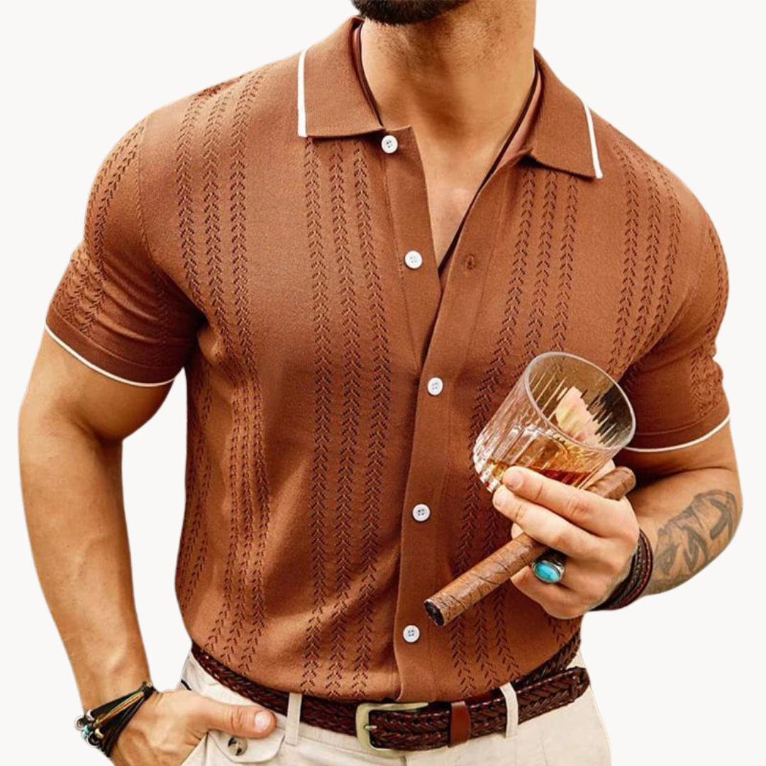 Button-Front Cotton Blend - Polo Shirt