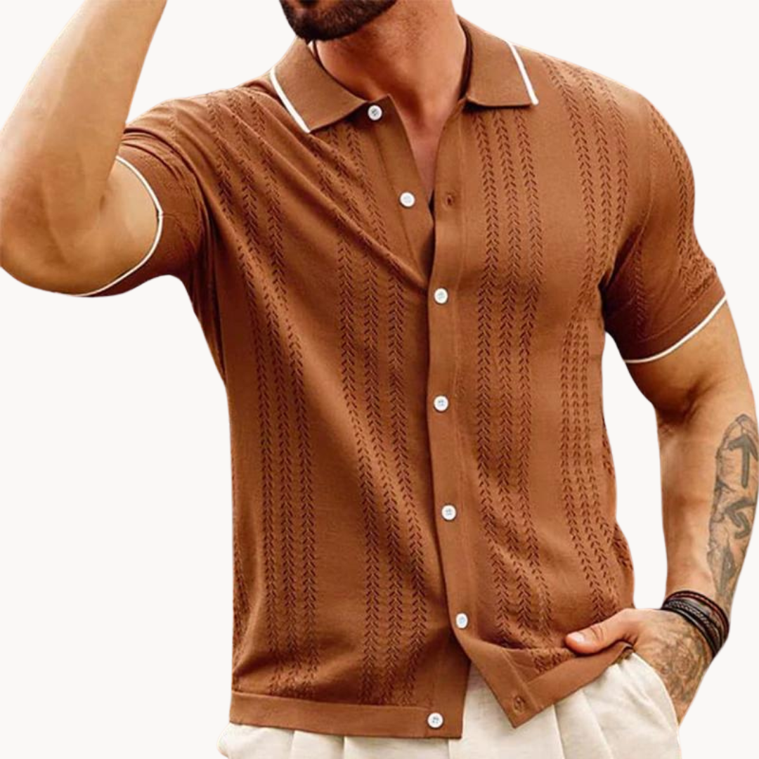 Button-Front Cotton Blend - Polo Shirt