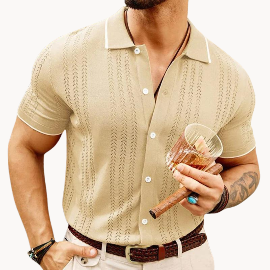 Button-Front Cotton Blend - Polo Shirt
