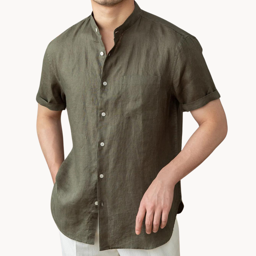 Band Collar Button-Front - Shirt
