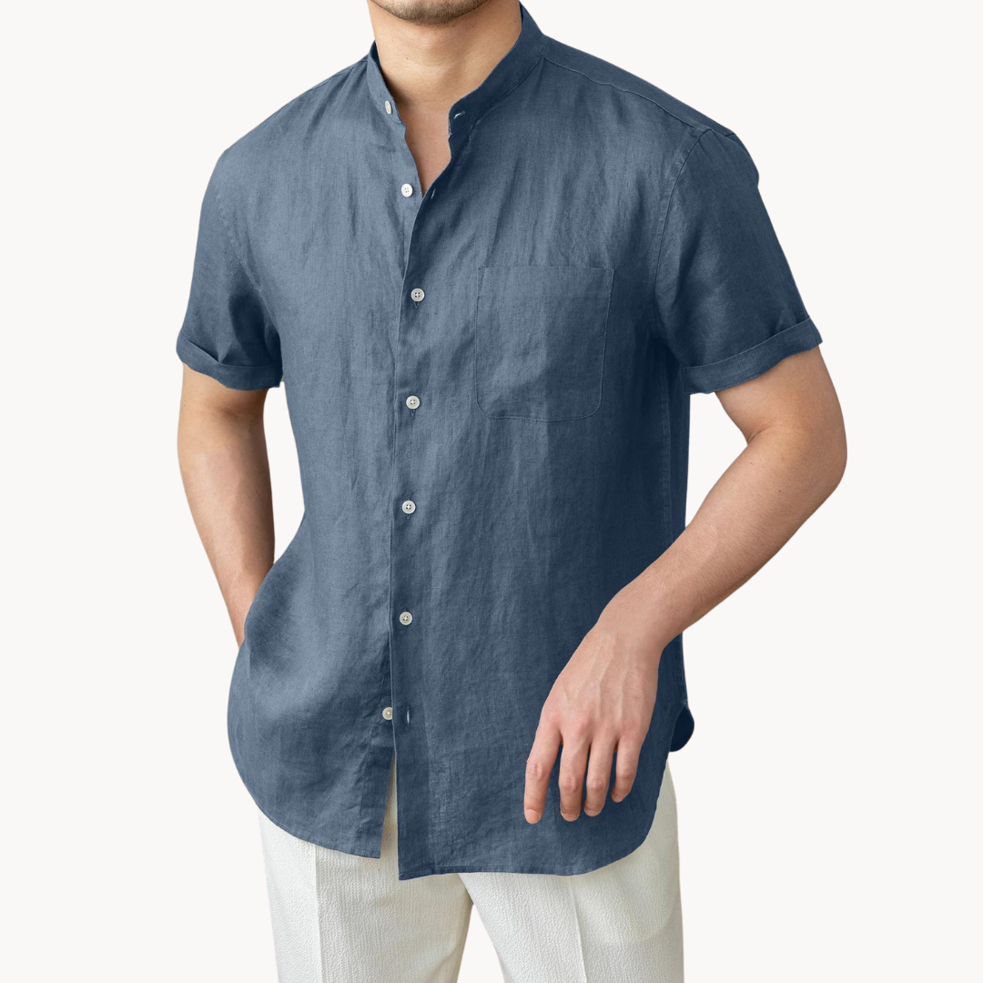 Band Collar Button-Front - Shirt