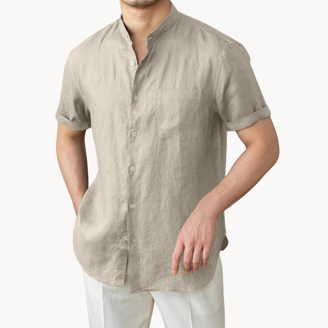 Band Collar Button-Front - Shirt