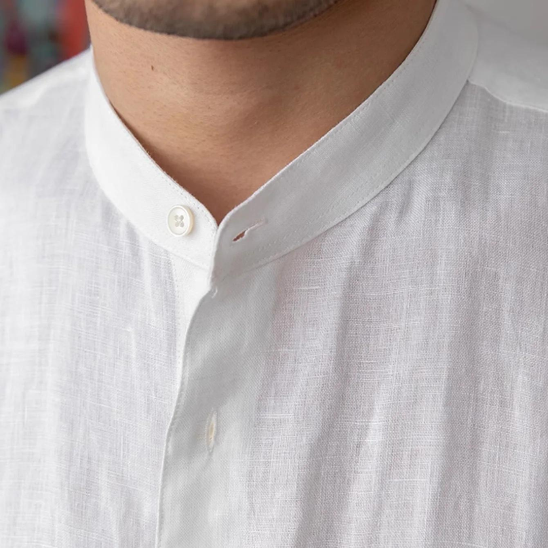 Band Collar Button-Front - Shirt