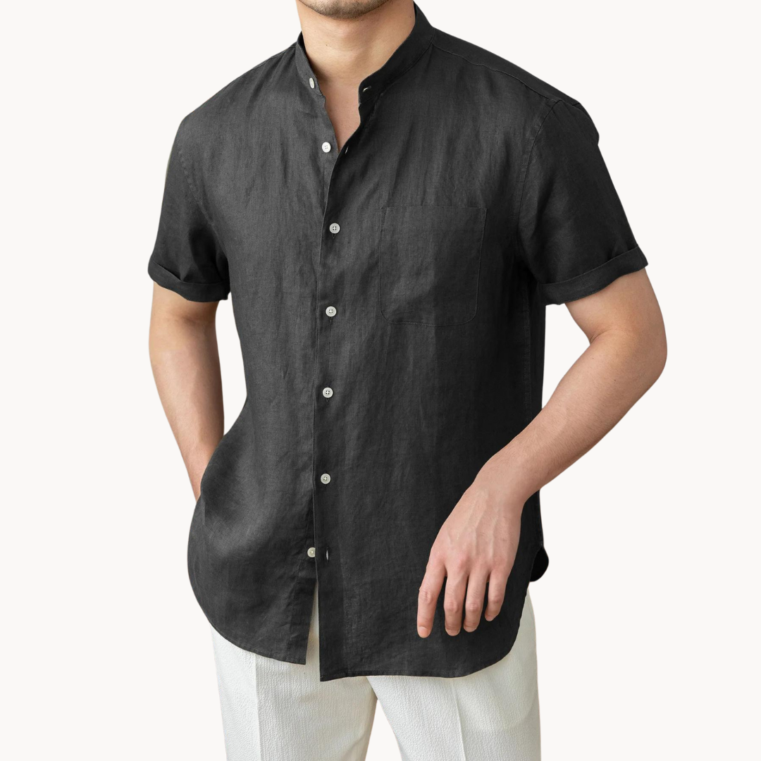 Band Collar Button-Front - Shirt