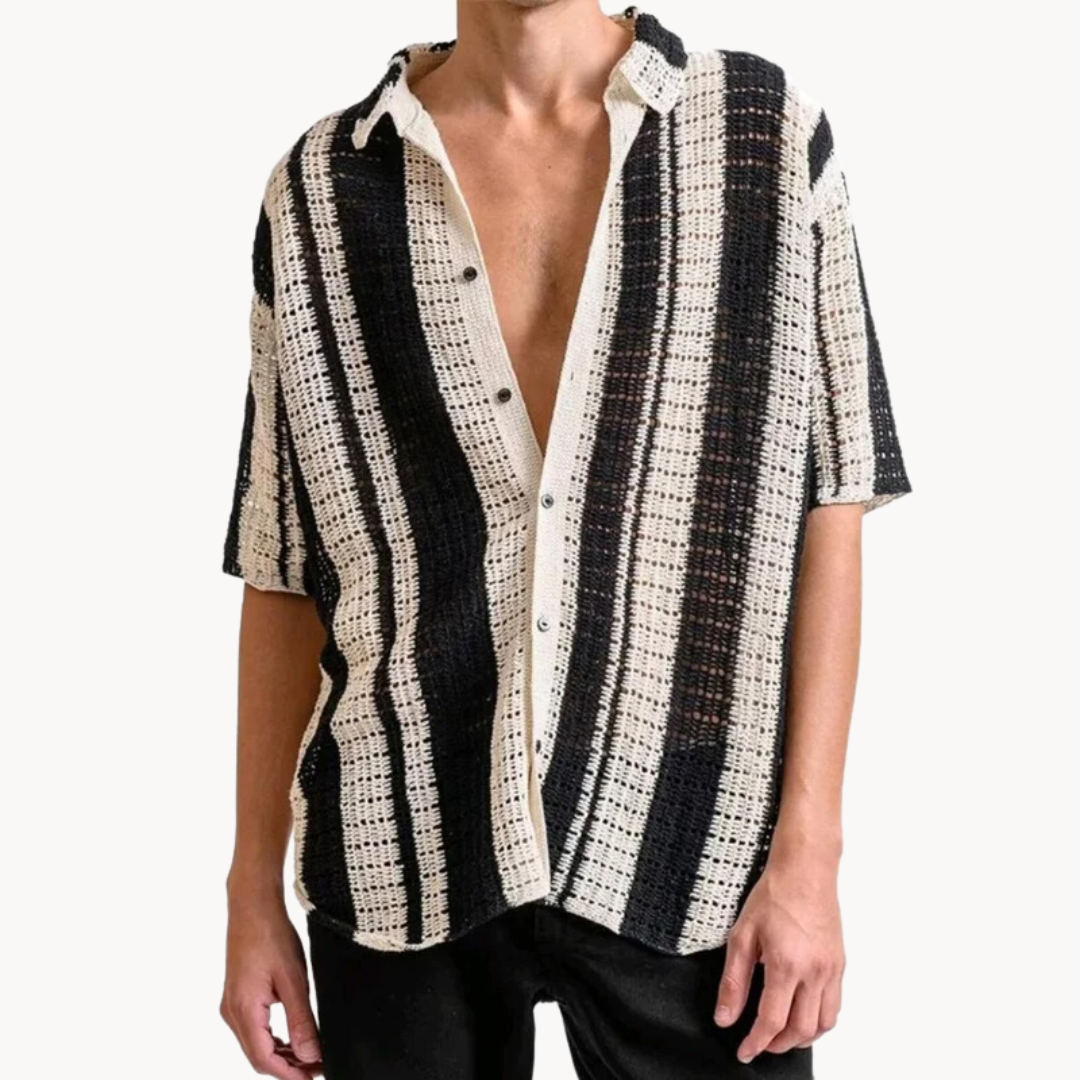 Striped Full-Placket Button-Up - Shirt