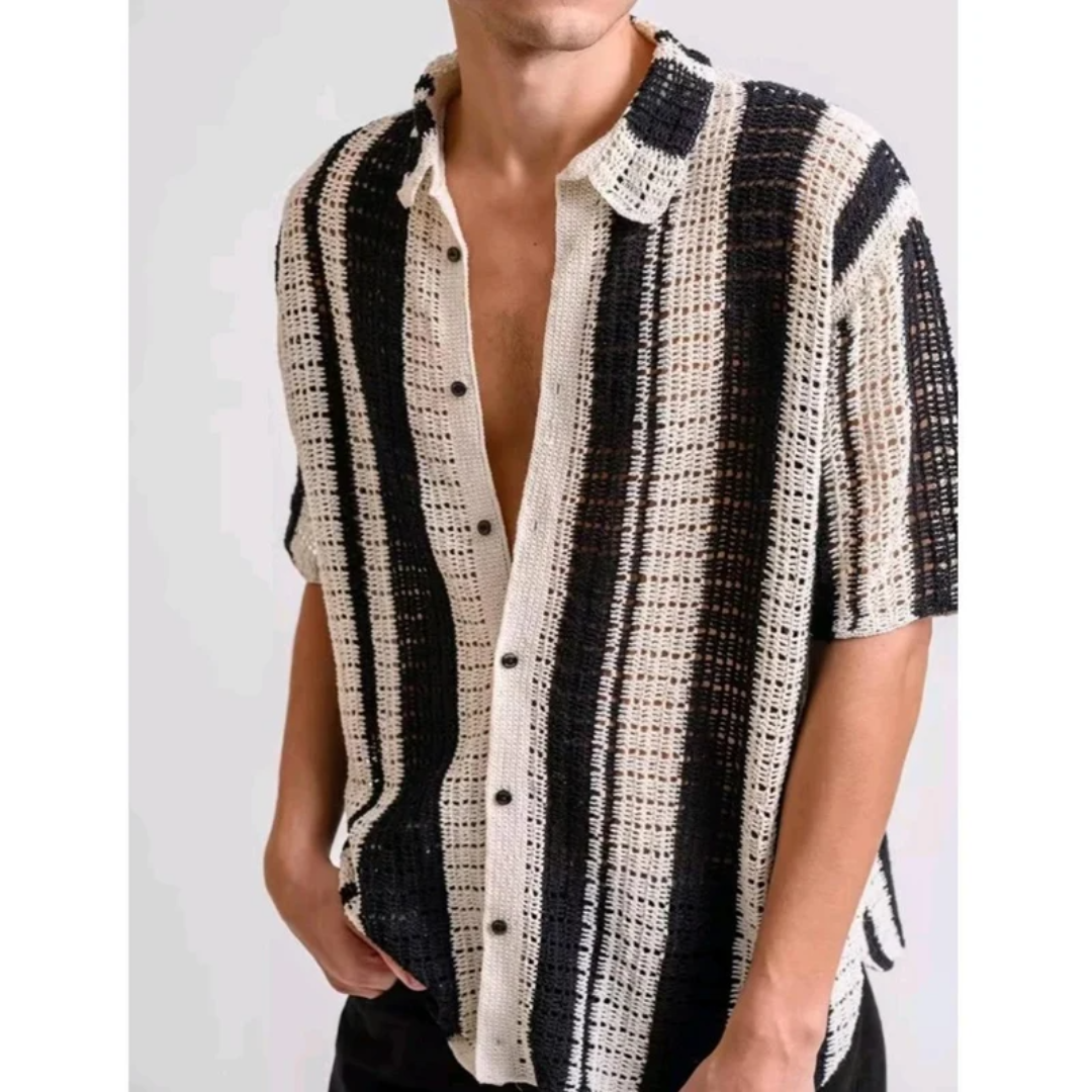 Striped Full-Placket Button-Up - Shirt