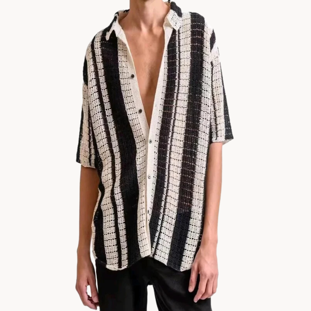 Striped Full-Placket Button-Up - Shirt