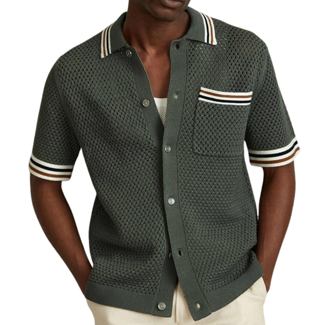 Knitted Mesh Button-Front - Shirt