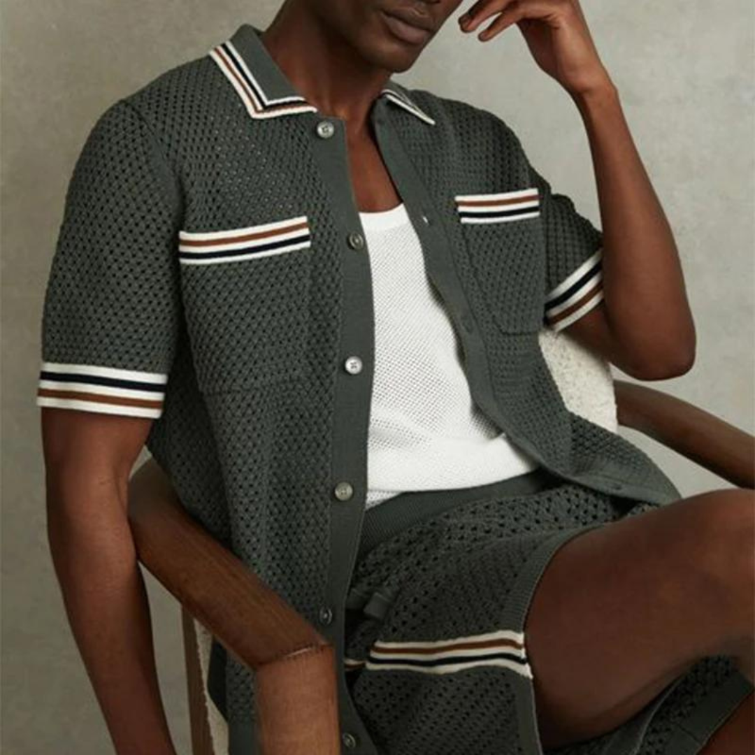 Knitted Mesh Button-Front - Shirt