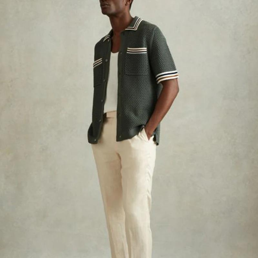 Knitted Mesh Button-Front - Shirt