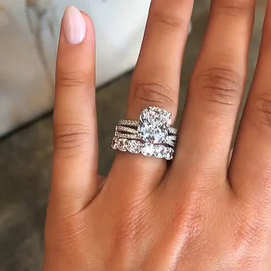Sale | Luxury 3PC Cushion Cut Bridal Set In Sterling Silver hot