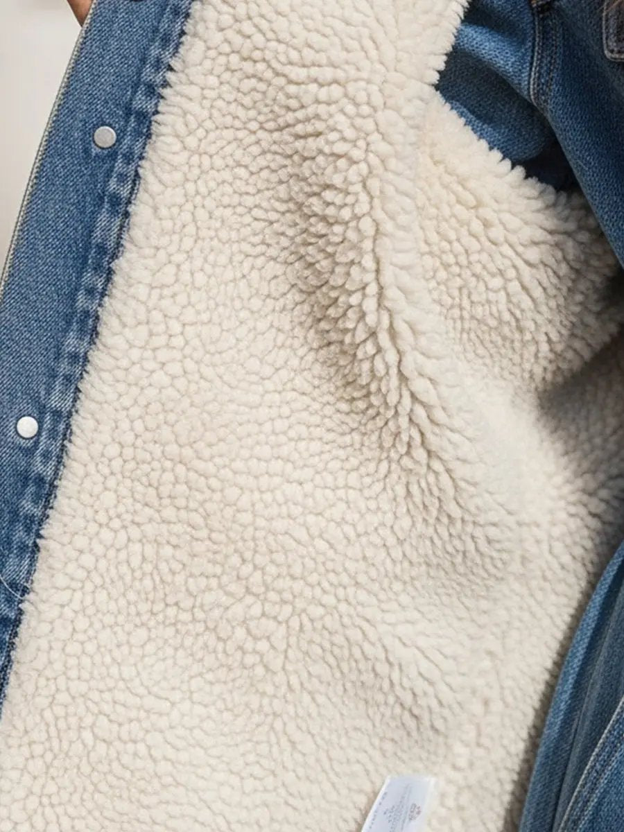 Belted Denim Maxi Coat With Faux Fur Collar - Maxi Coat CASA LARO