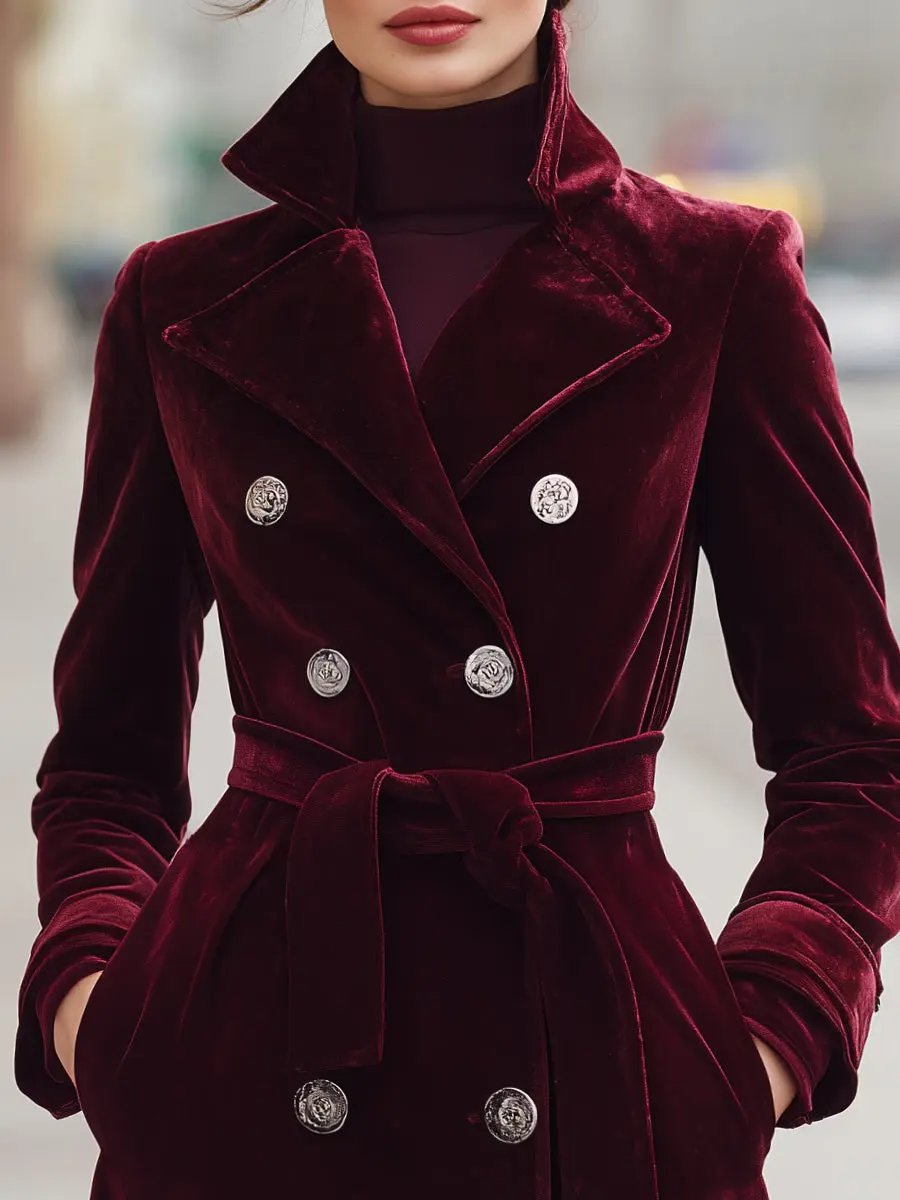Belted Velvet Double-Breasted - Coat CASA LARO