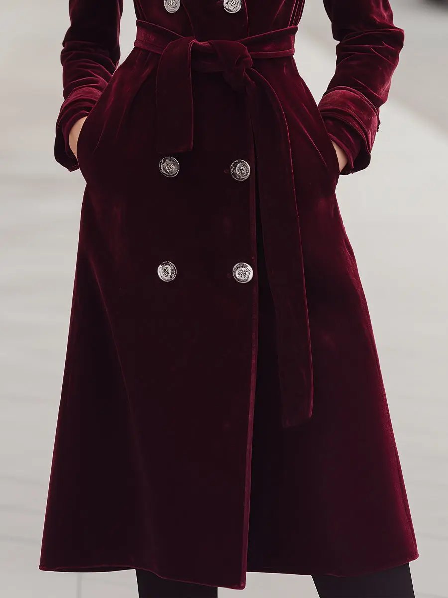 Belted Velvet Double-Breasted - Coat CASA LARO