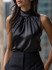 Black Satin High-Neck Sleeveless - Blouse CASA LARO
