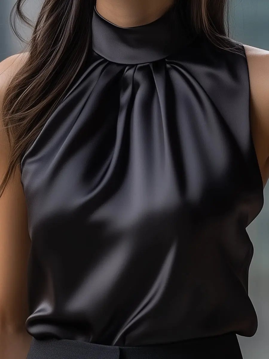 Black Satin High-Neck Sleeveless - Blouse CASA LARO