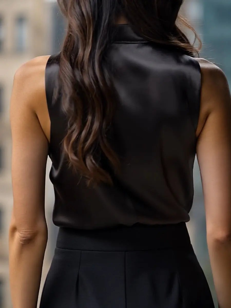 Black Satin High-Neck Sleeveless - Blouse CASA LARO
