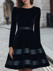 Black Velvet Satin-Striped Fit-and-Flare - Mini Dress CASA LARO