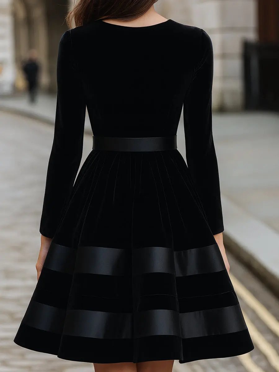 Black Velvet Satin-Striped Fit-and-Flare - Mini Dress CASA LARO