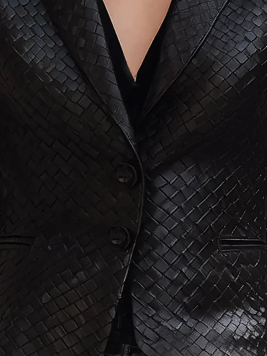 Black Woven Leather Tailored Fit - Blazer CASA LARO