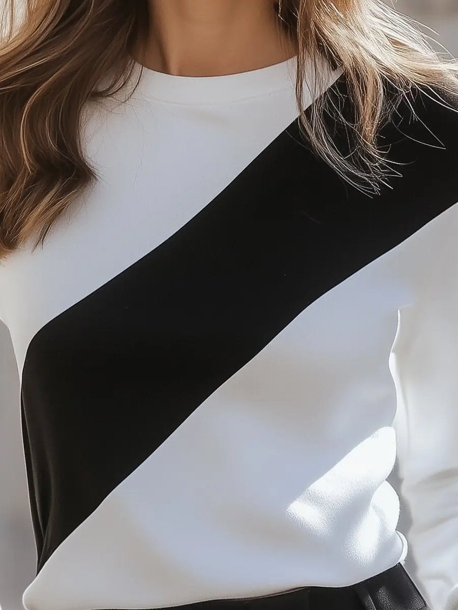 Black and White Diagonal Colorblock Casual Tee - T-Shirt Caay Shop