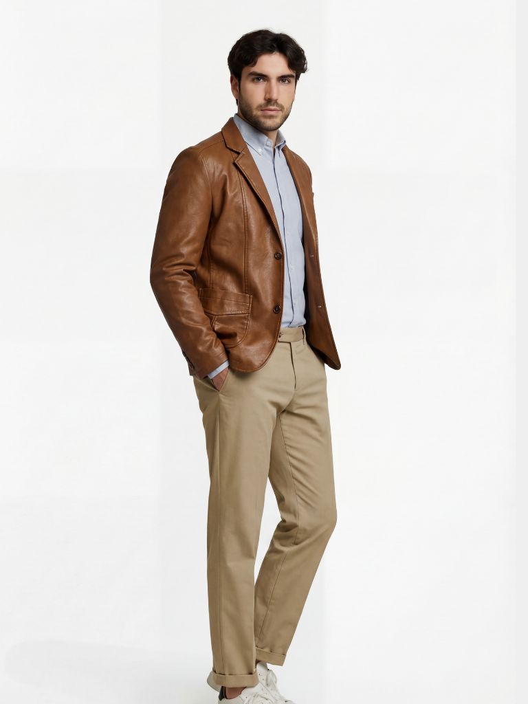 Bold Caramel Leather Jacket - Casa  Laro CASA LARO