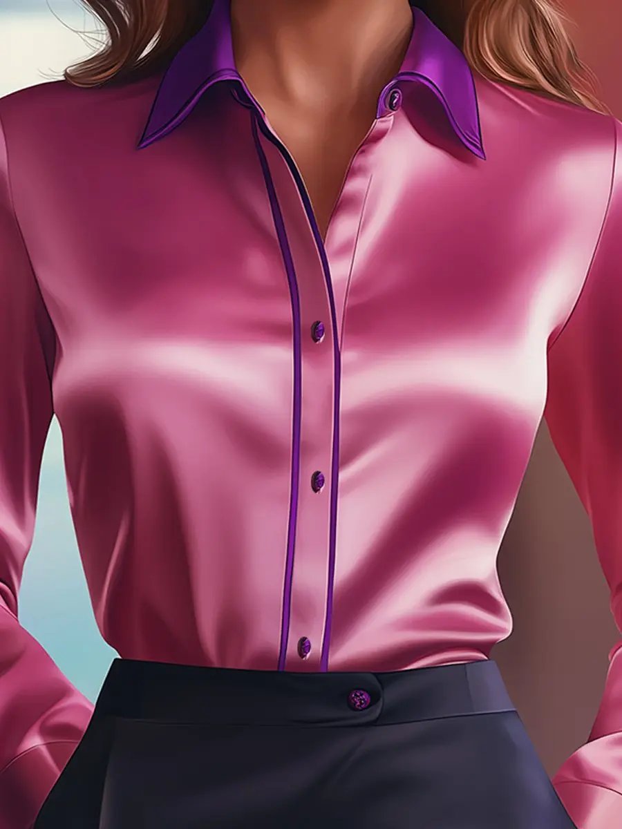 Bold Pink-Purple Contrast Satin - Blouse CAAYWORLD