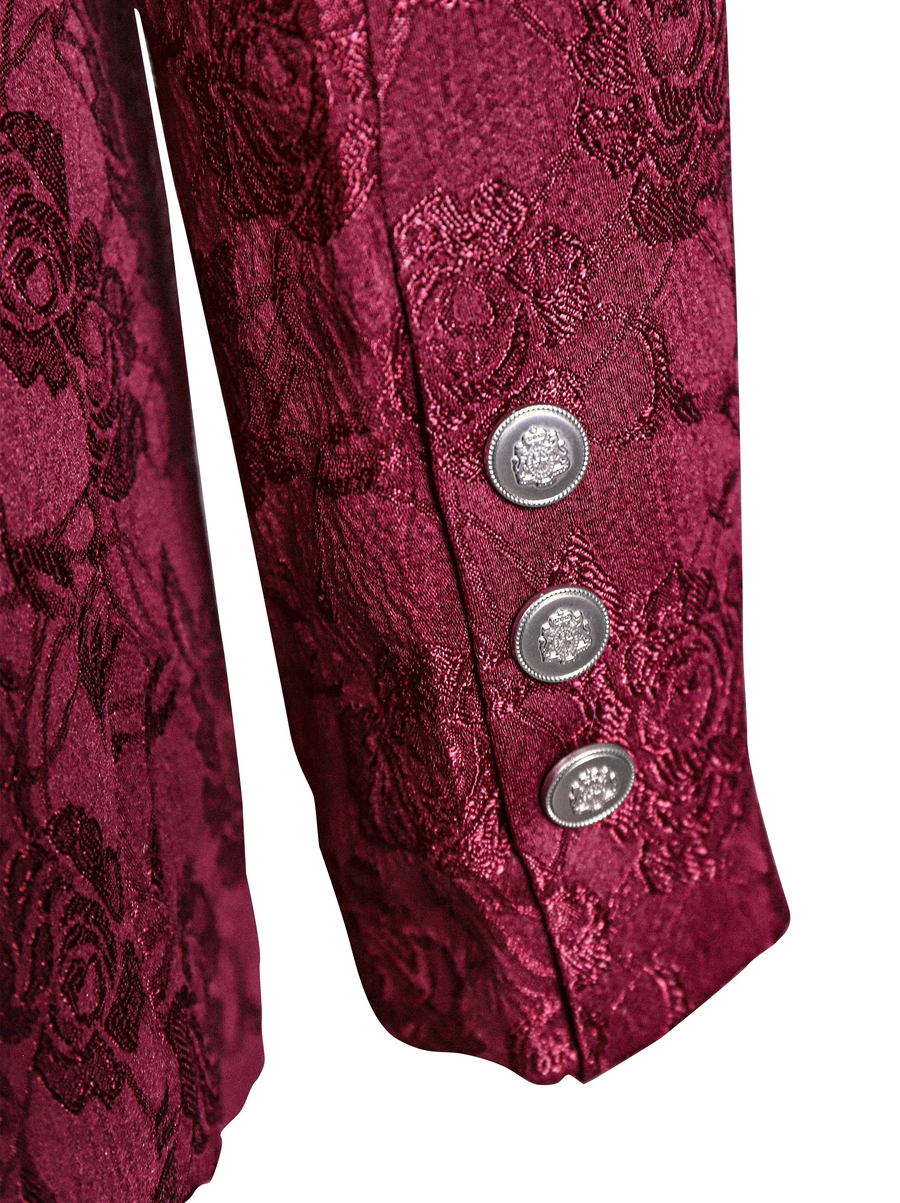 Burgundy Floral Jacquard Single-Breasted Tailored - Blazer CAAYWORLD