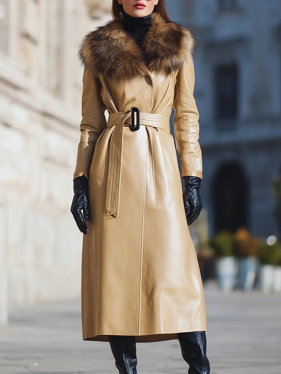 Camel Faux Leather Fur-Collar - Coat CASA LARO