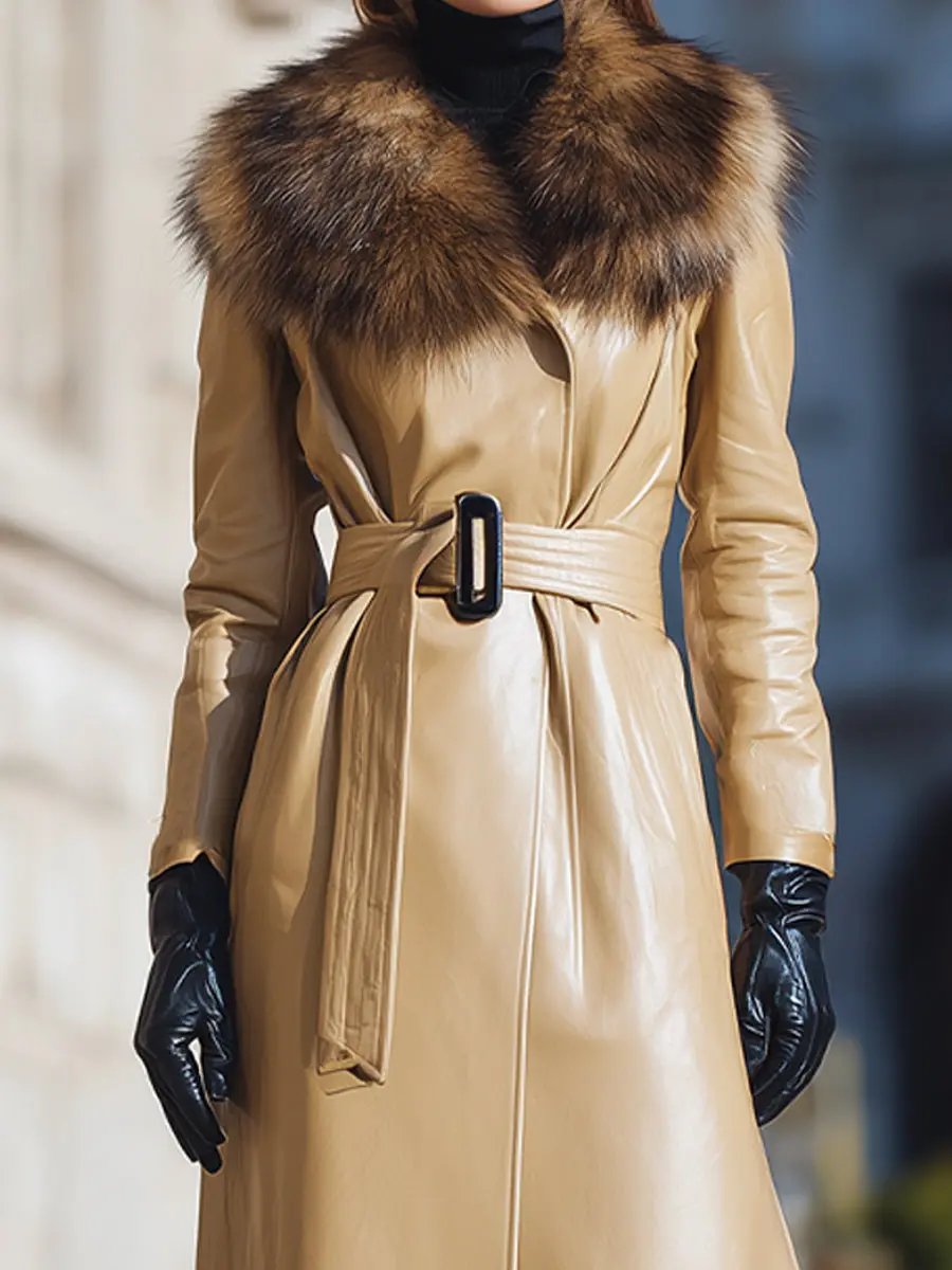Camel Faux Leather Fur-Collar - Coat CASA LARO