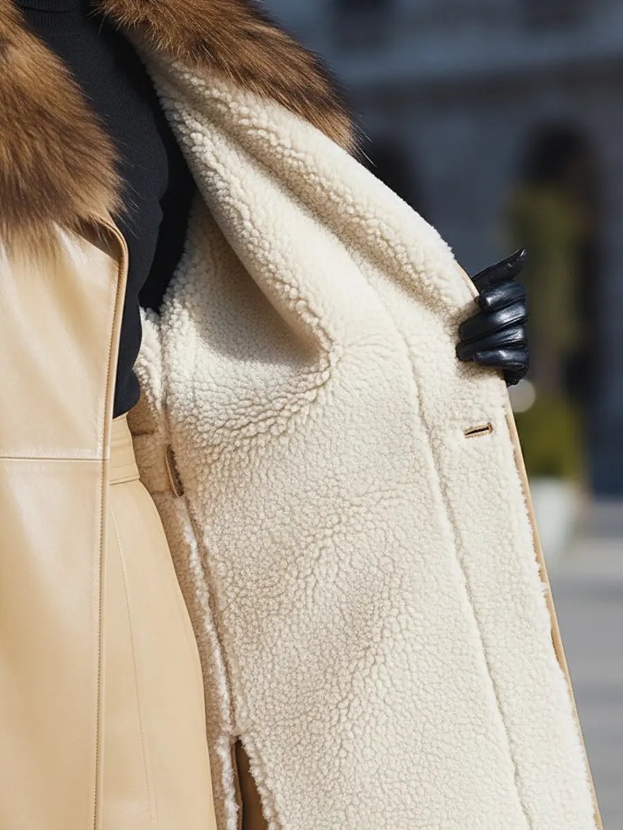 Camel Faux Leather Fur-Collar - Coat CASA LARO