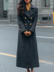 Charcoal Herringbone Double-Breasted Tailored - Long Coat CASA LARO