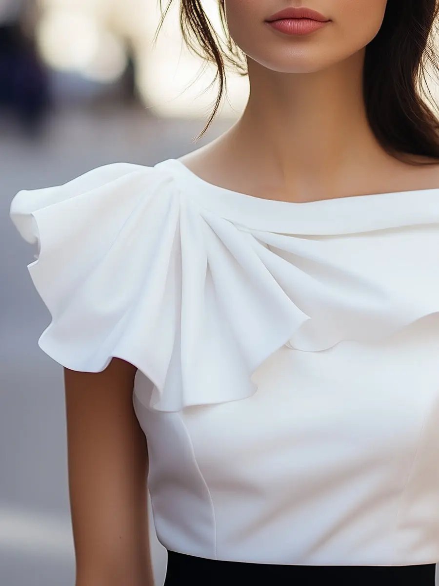 Chic Asymmetric Ruffle Boat Neck - Blouse Caay Shop