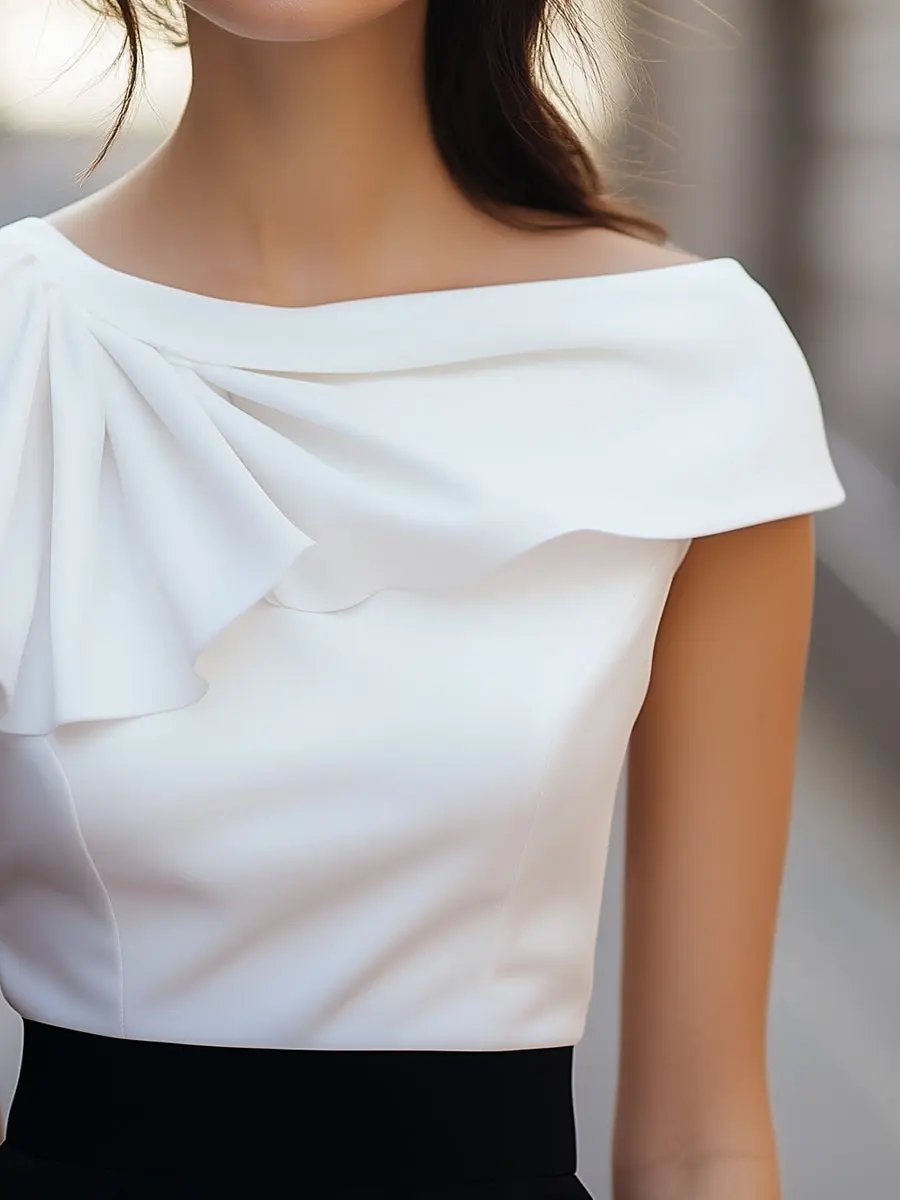 Chic Asymmetric Ruffle Boat Neck - Blouse CASA LARO