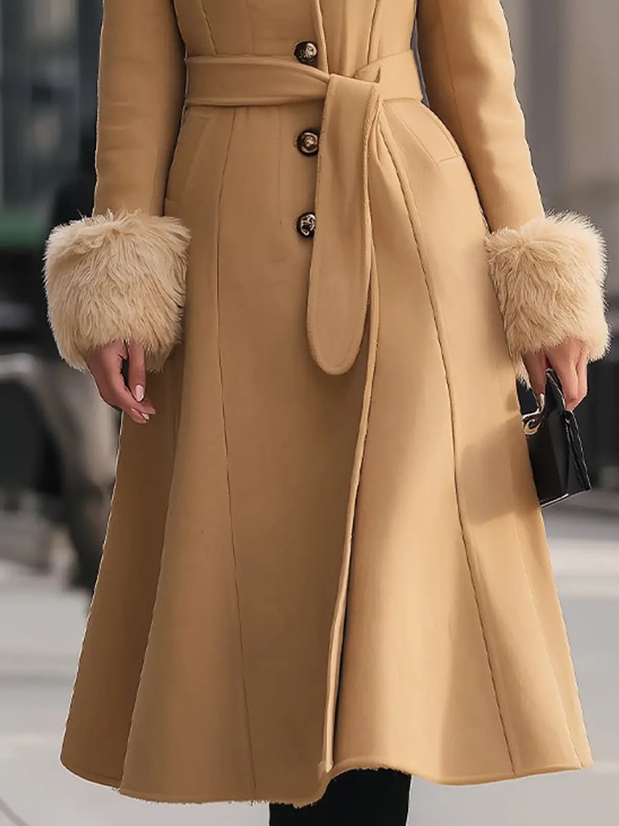 Chic Camel Colored Faux Fur Trim - Trench Coat CASA LARO