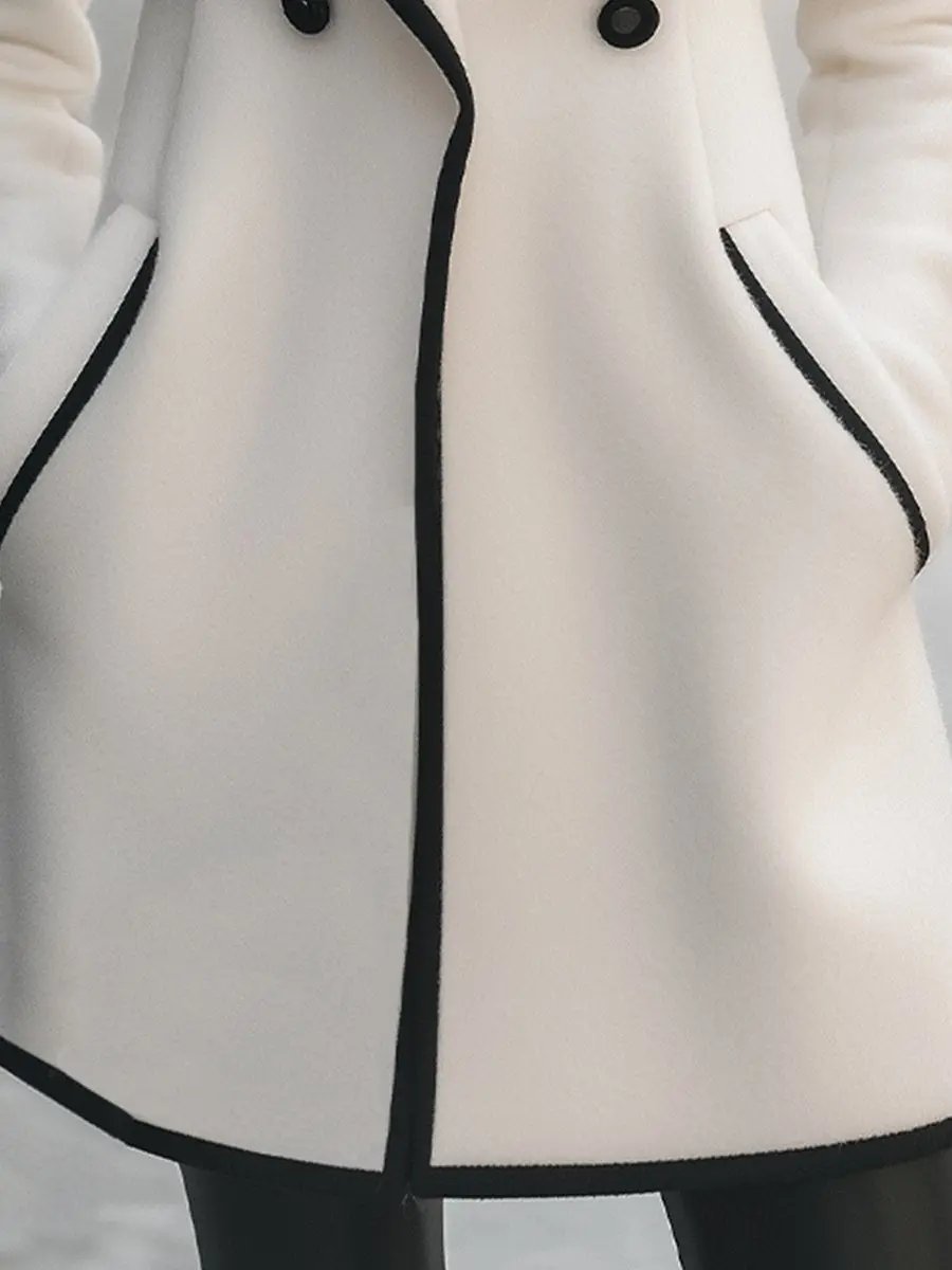 Chic Double-Breasted White Coat with Black Trim - Women's Coat CASA LARO