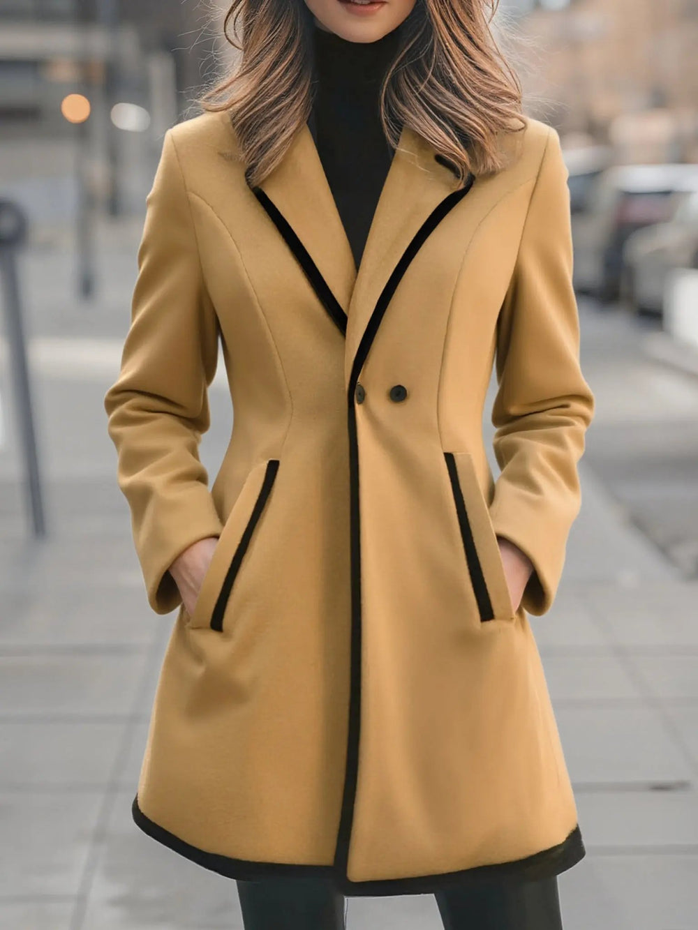 Chic Double-Breasted White Coat with Black Trim - Women's Coat CASA LARO
