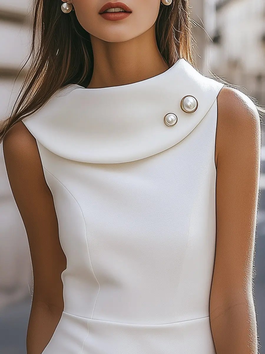 Chic Satin Fold-Over Collar Sleeveless - Midi Dress CASA LARO