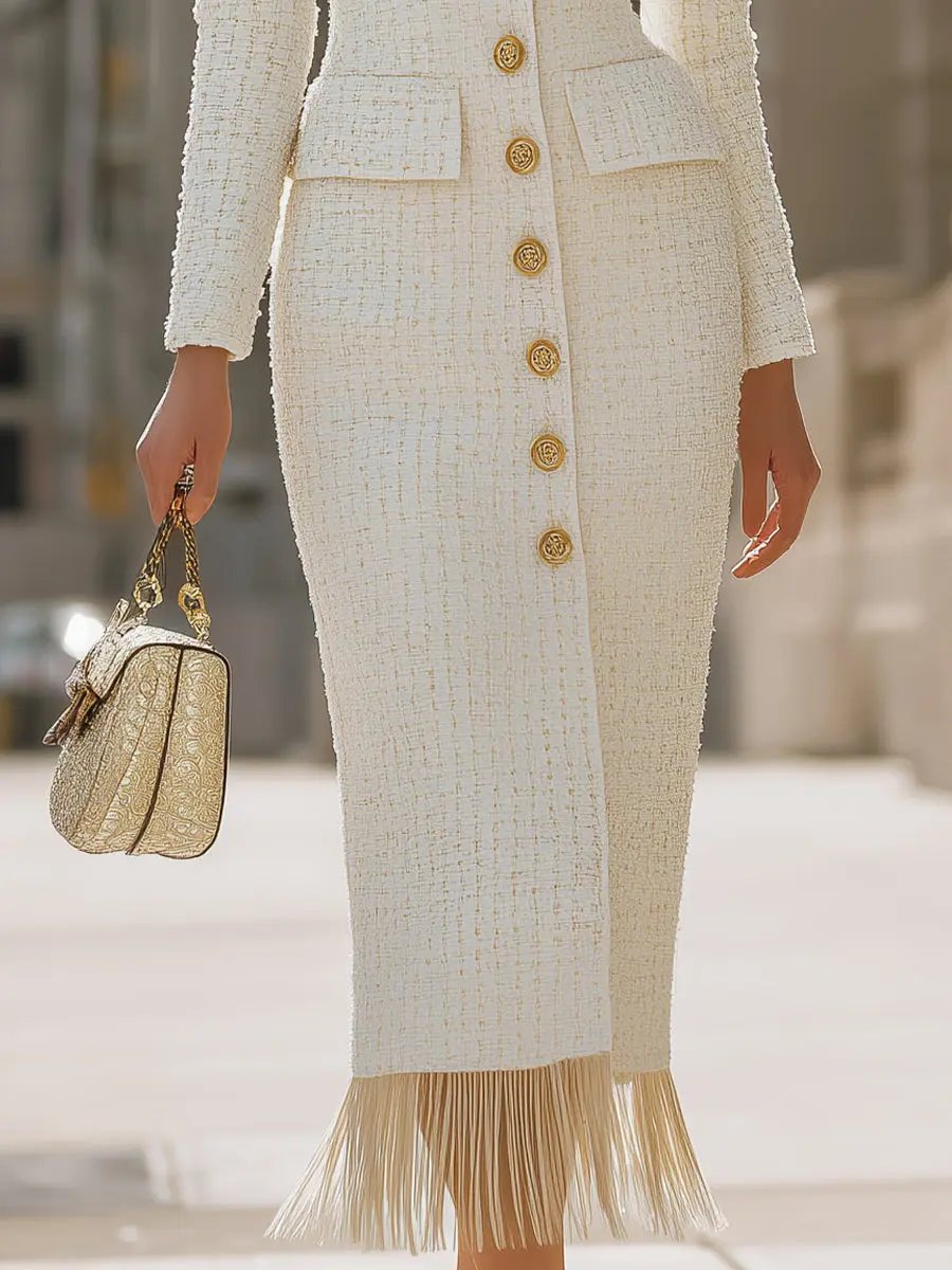 Chic Tweed V-Neck with Fringe - Mini Dress CASA LARO