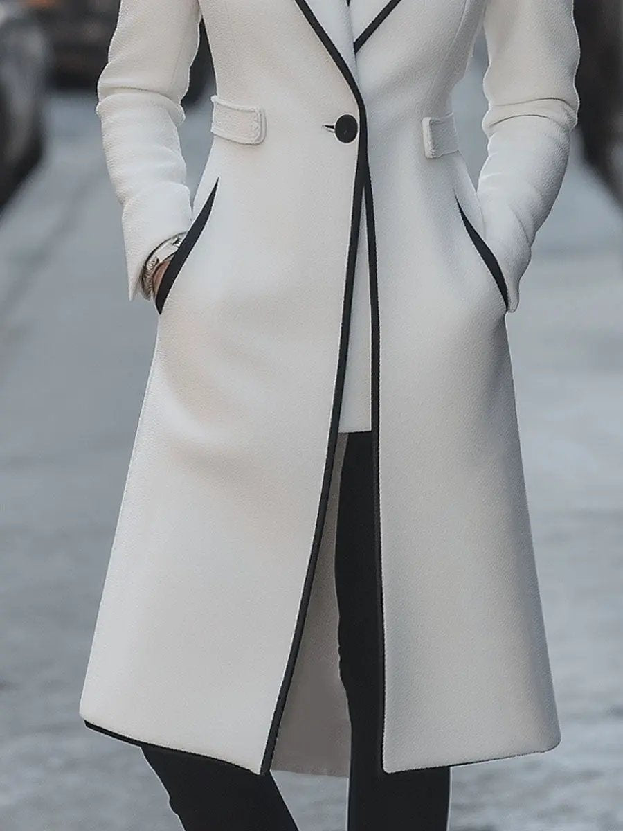 Chic White Coat with Contrast Trim - Long Coat CASA LARO