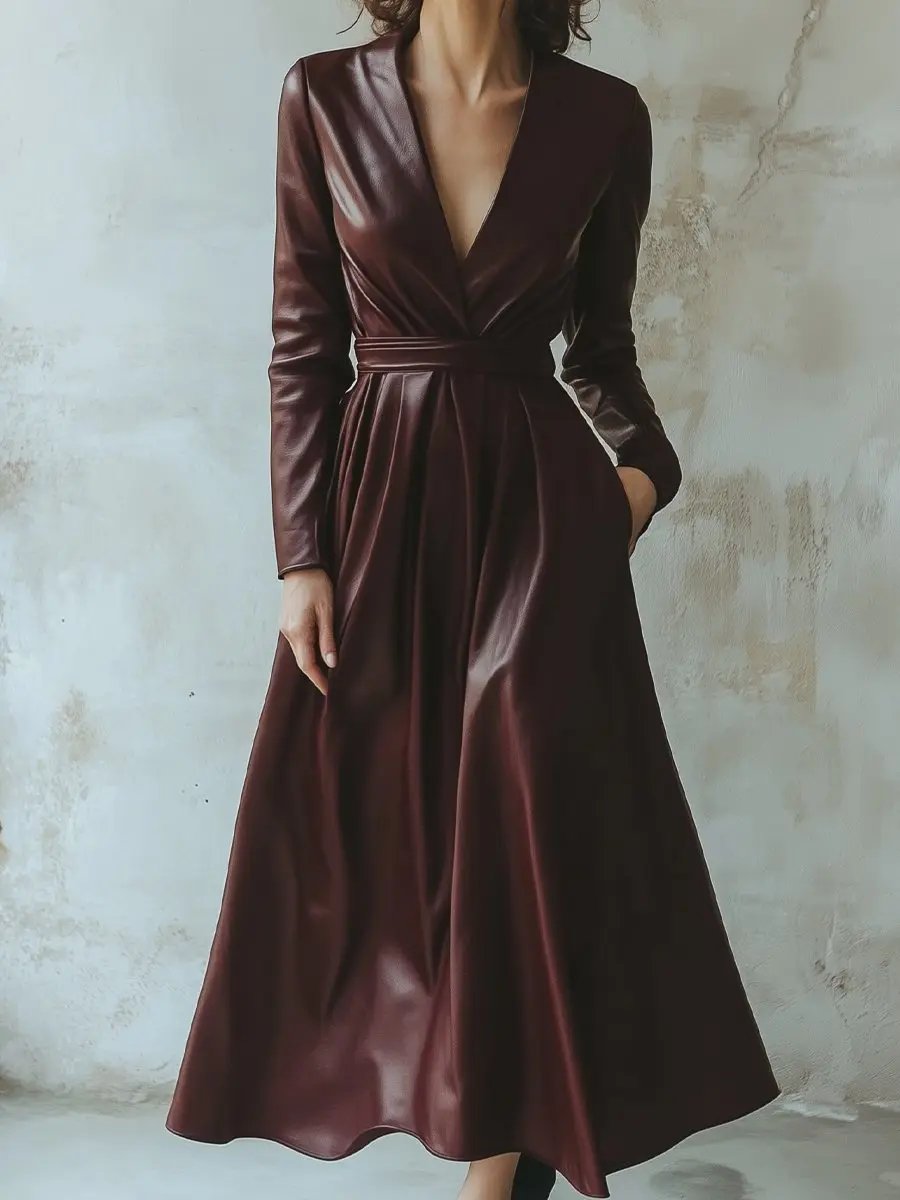 Chic Women's Burgundy Leather Sheath - Mini Dress CASA LARO