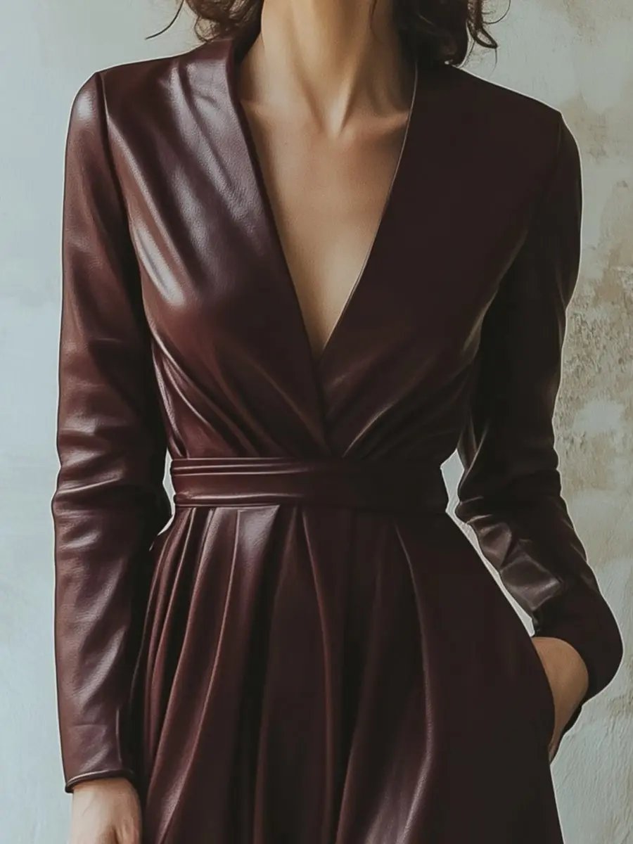 Chic Women's Burgundy Leather Sheath - Mini Dress CASA LARO