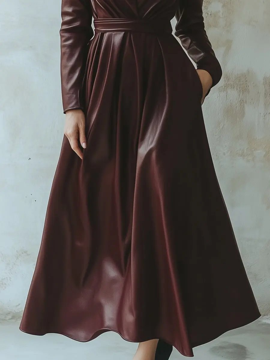 Chic Women's Burgundy Leather Sheath - Mini Dress CASA LARO