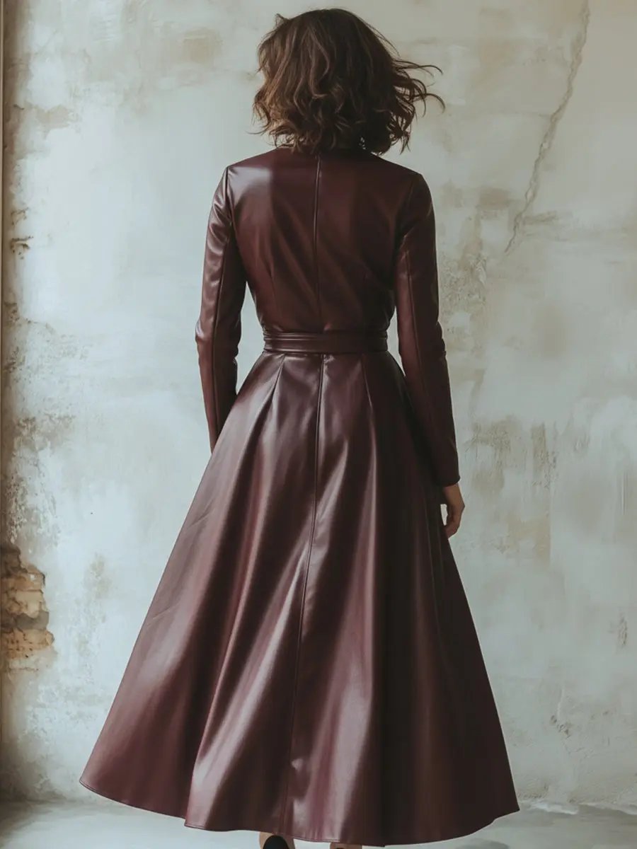 Chic Women's Burgundy Leather Sheath - Mini Dress CASA LARO
