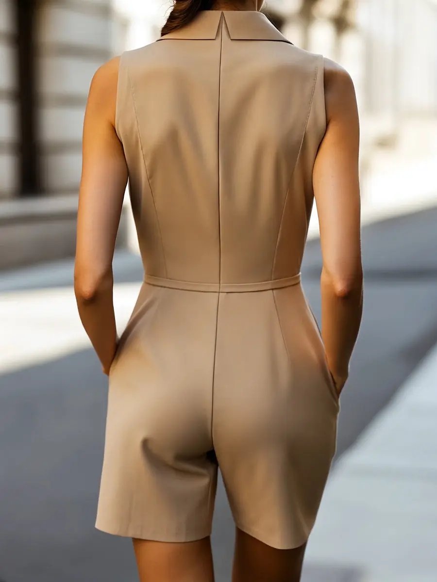 Chic Women's Lapel Collar Asymmetric Wrap - Romper CASA LARO