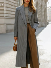 Chic Women's Striped Lapel Collar - Longline Coat CASA LARO